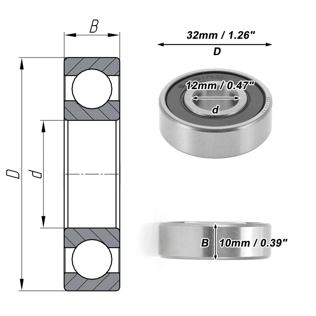 6201VV Deep Groove Ball Bearing for Scooter Skateboard Wheel (P0)