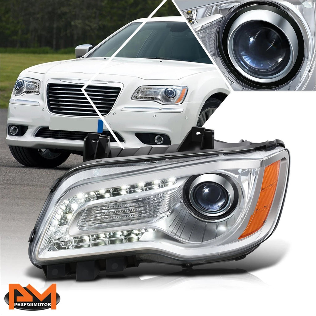 Left Side LED DRL Projector Headlight for Chrysler 300 (2011–2014) - Chrome Housing