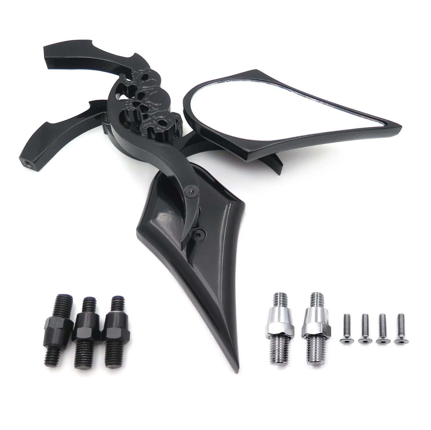 Black Billet Skull Blade Mirror for Honda Kawasaki Suzuki Cruiser (All Years)