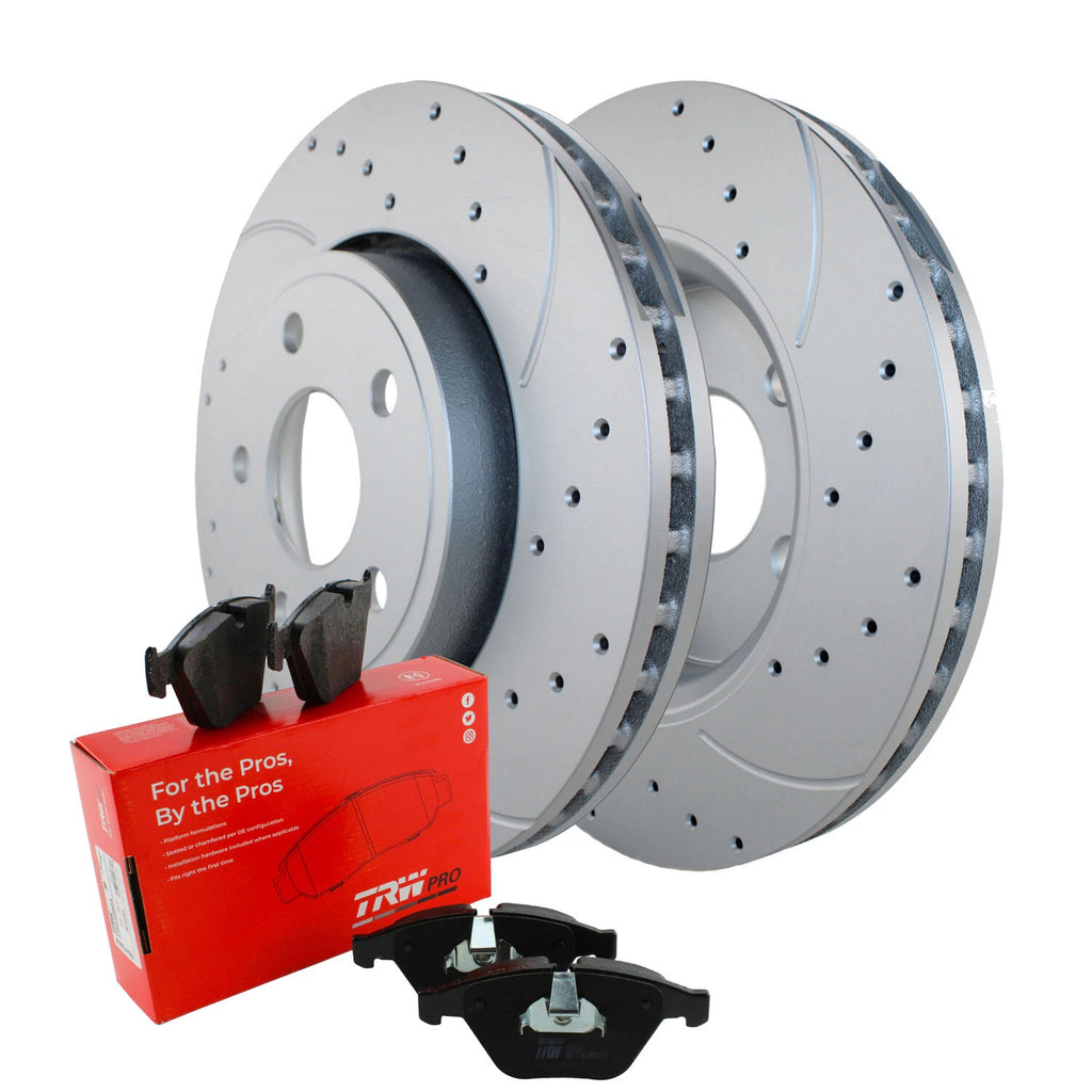 Front Brake Kit Set of 4 Drilled Rotors & TRW Pro Ceramic Pads for Dodge Jeep