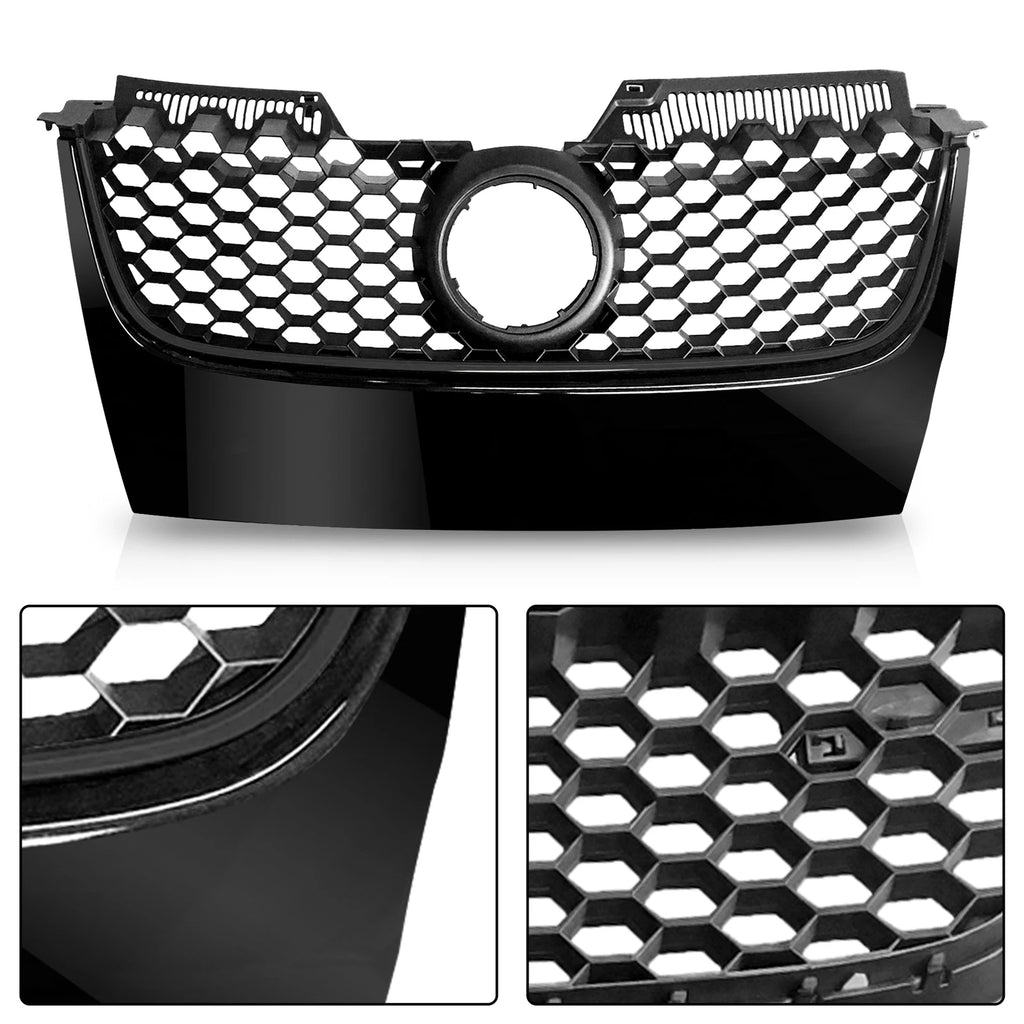 Badgeless Hex Mesh Grille for VW Jetta GLI GTI (2006–2009) Glossy Black