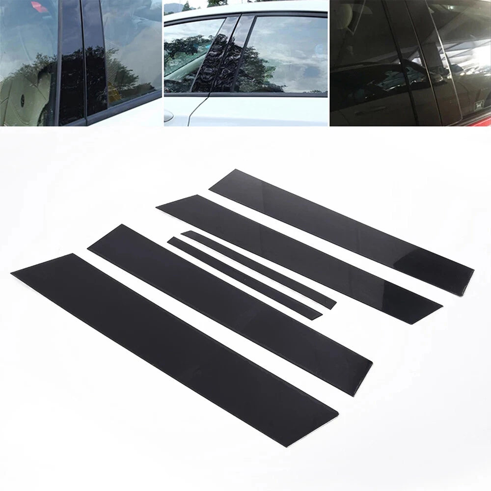 Set of 6 Black Pillar Door Posts Trim Covers for Honda Civic (4dr)