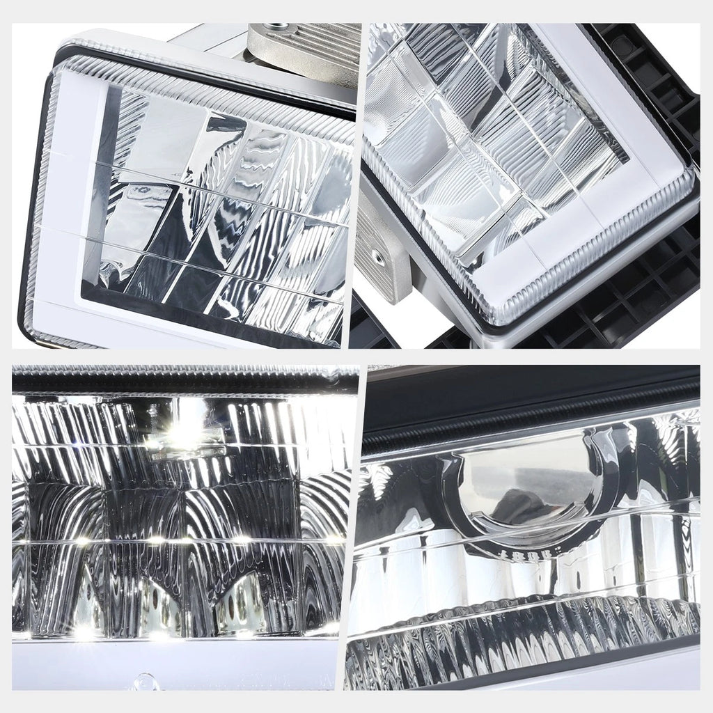 U-Shape LED DRL Headlights Chrome for Chevy GMC C/K Suburban Tahoe Yukon (1988–2000)