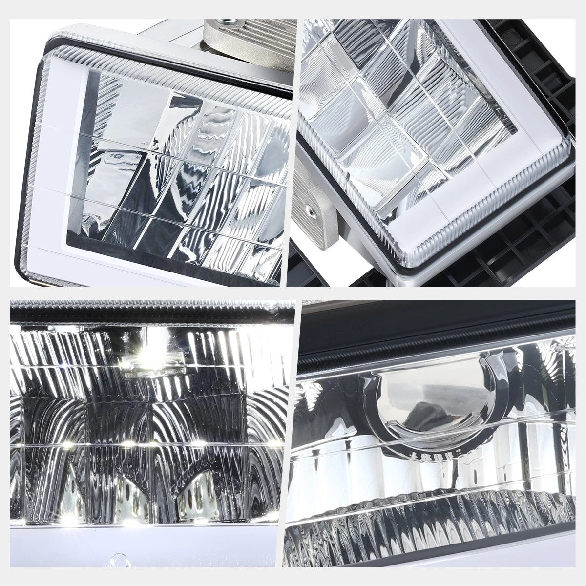 U-Shape LED DRL Headlights Chrome for Chevy GMC C/K Suburban Tahoe Yukon (1988–2000)