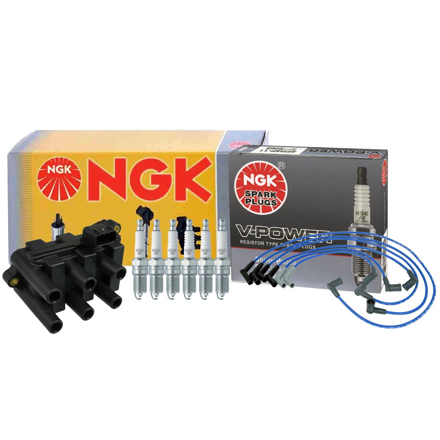 NGK DIS Ignition Coil Wires & 6 V-Power Spark Plugs for Ford Mazda