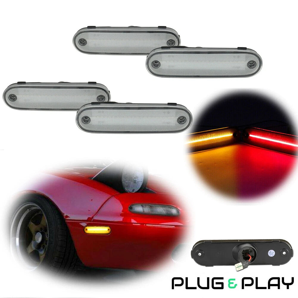 Set of 4 Clear LED Side Marker Signal Lights for Mazda Miata MX-5 (1990–2005)