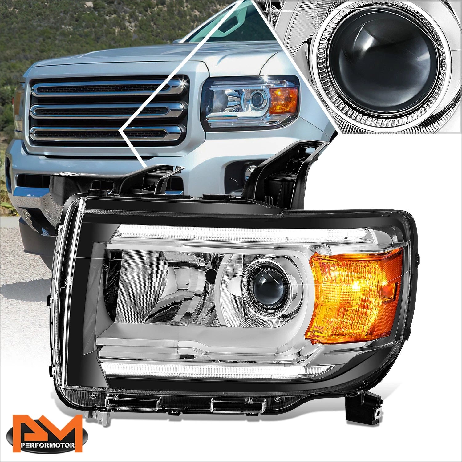 Driver Side Chrome Amber LED DRL Projector Headlight for GMC Canyon (2015–2022)