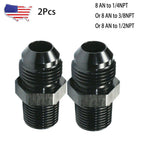 2Pcs 8 AN to 1/2 NPT 1/4 NPT 3/8 NPT Straight Adapter Fitting for Universal