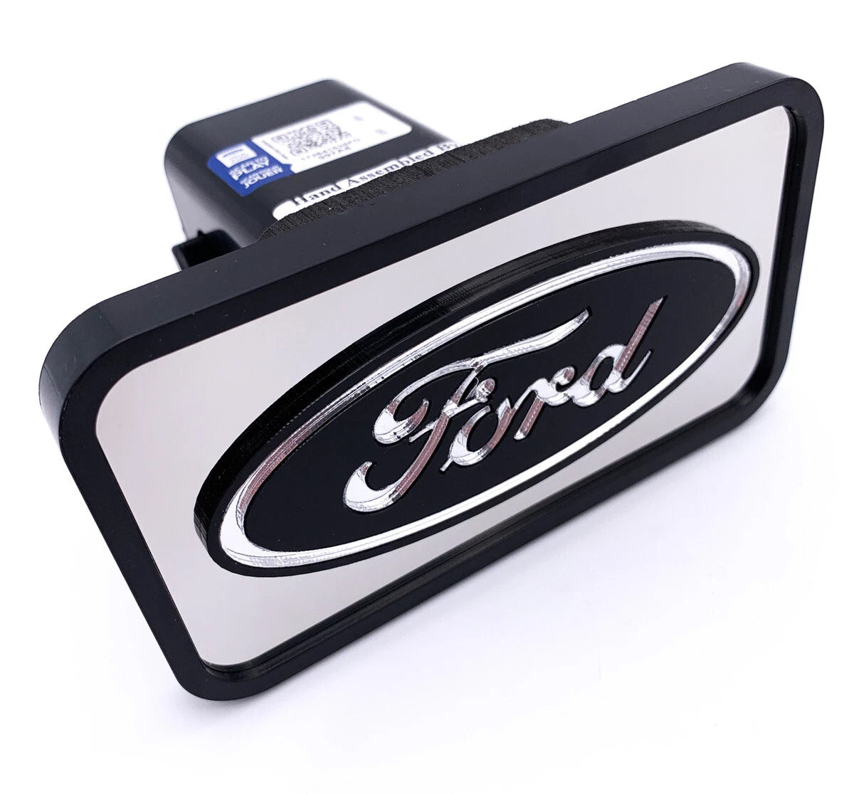 Tow Hitch Cover ABS Mirrored with Black Ford Oval Logo for 2" Receivers (Ford)