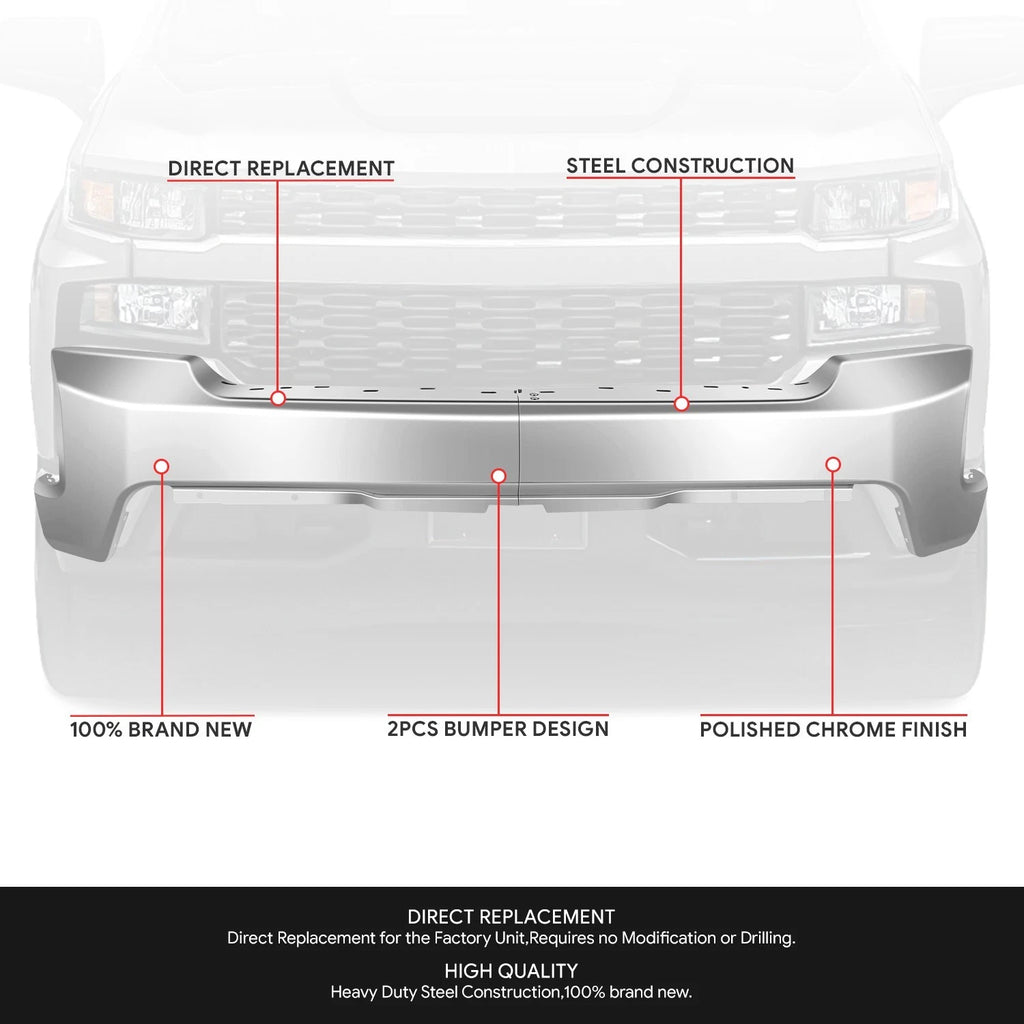 Chrome Front Bumper Face Bar for Chevy Silverado 1500 LTD (2019–2022)