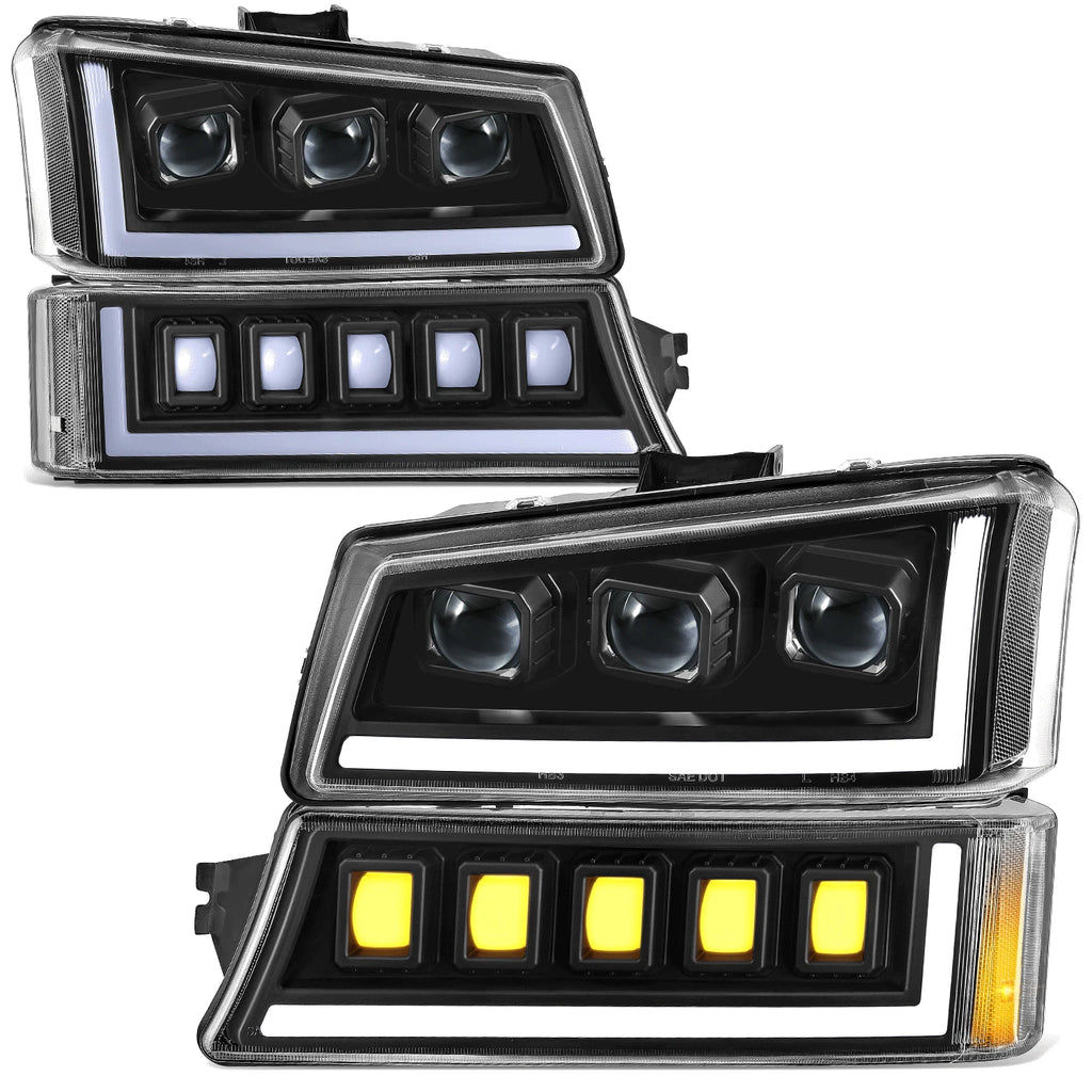 LED Black Clear Projector Sequential Headlights for Avalanche Silverado (2003–2007)