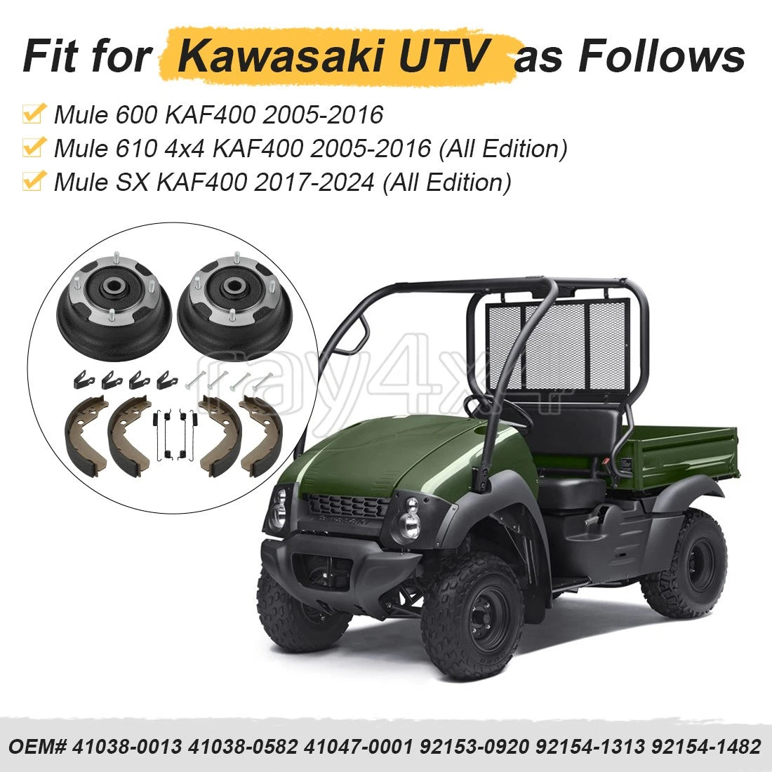2PC Front Brake Drum & Shoe Kit for Kawasaki Mule 610 4x4 KAF400 (2005–2016)