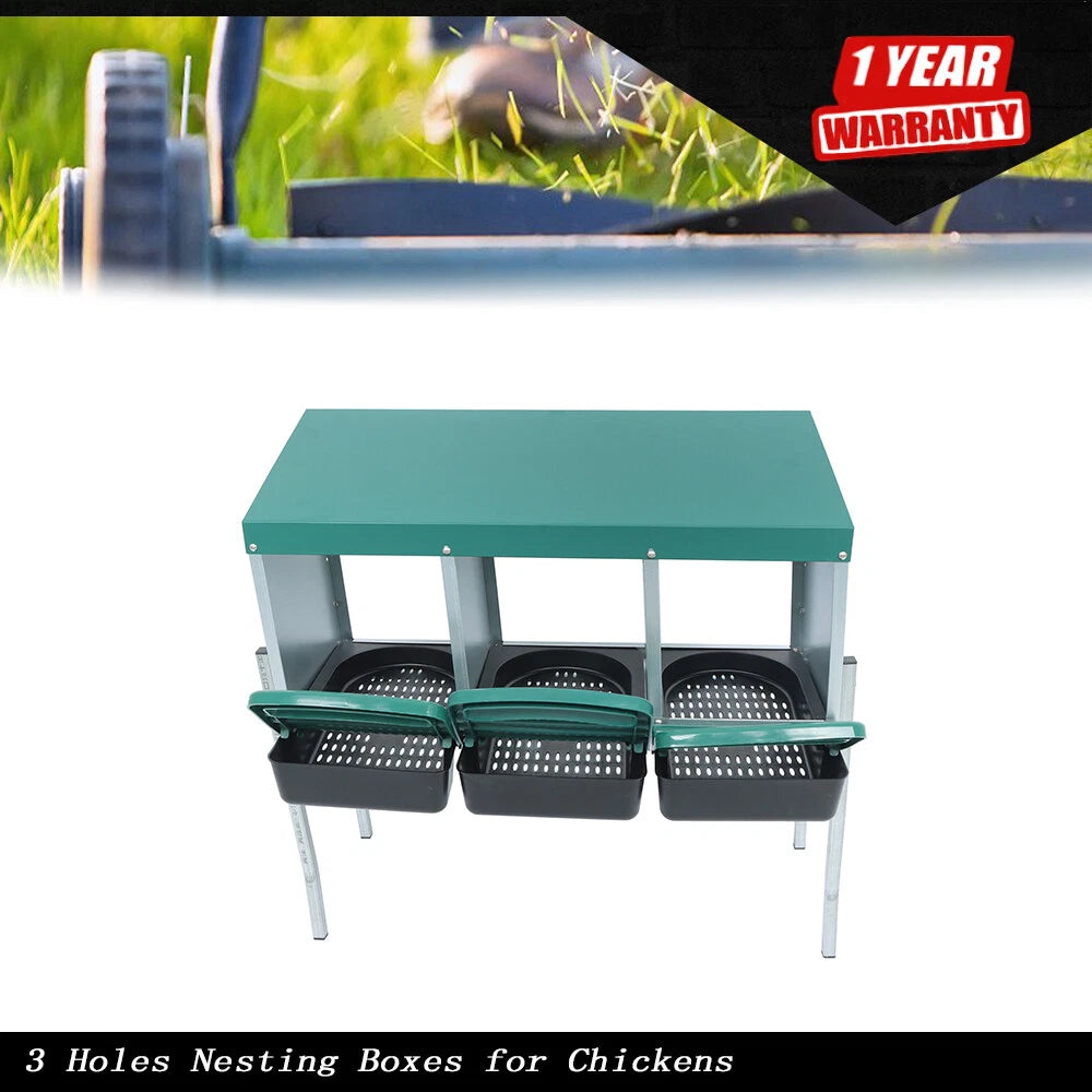3 Hole Chicken Nesting Box with Metal Legs for Chickens (Roll Away)