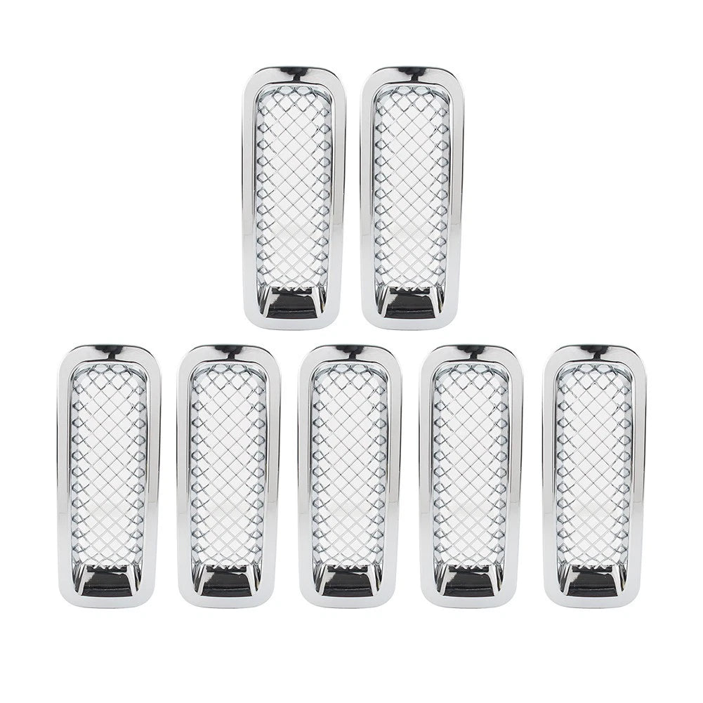 Set of 7 Front Mesh Grille Grill Covers for Jeep Patriot (2011–2017) Chrome ABS