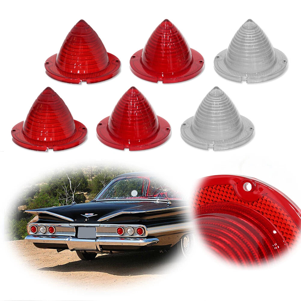 Set of 2 Red Tail Lamp & Clear Backup Light Lenses for Chevrolet Bel Air 1960-1961