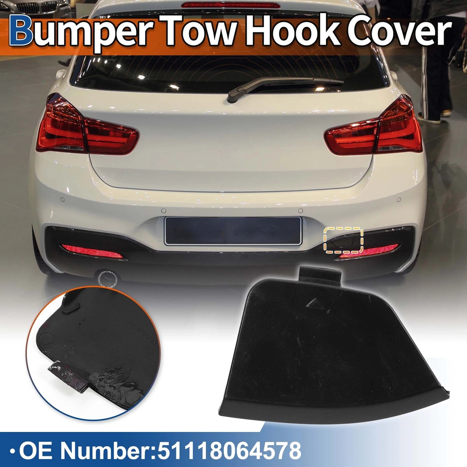 Rear Bumper Tow Hook Cover for BMW 114i (2015–2018) No. 51118064578 Unpainted