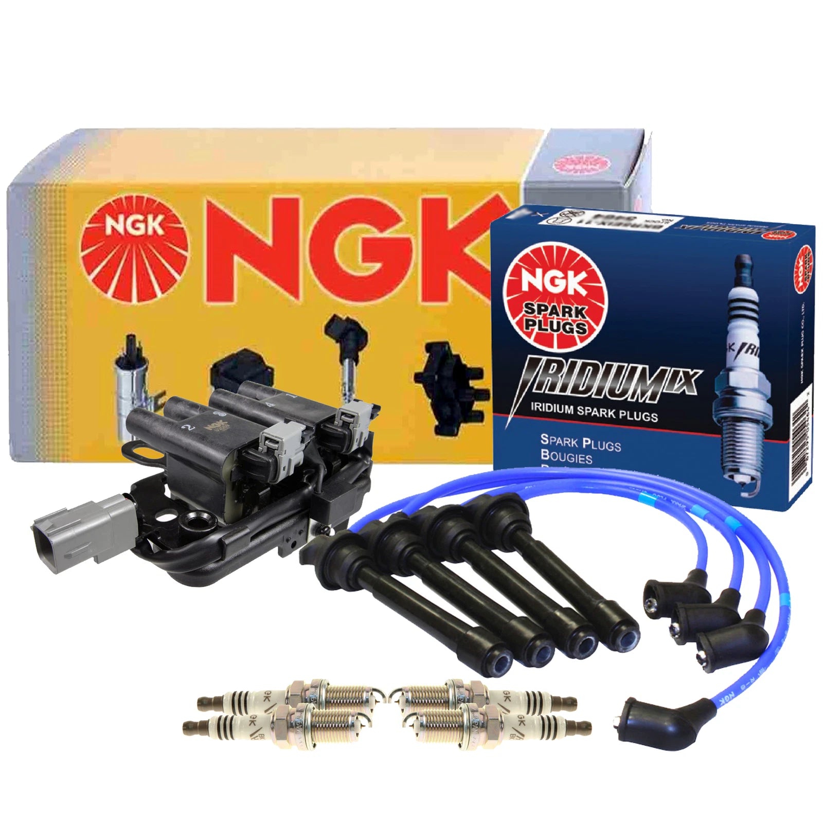 NGK DIS Ignition Coil Wires & 4 Iridium IX Spark Plugs for Hyundai Kia (L4)