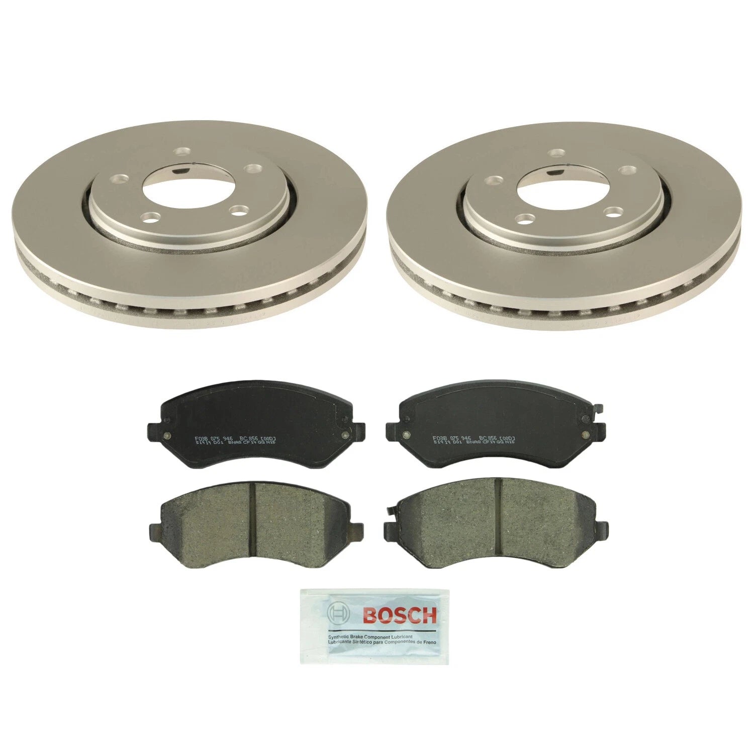 Set of 2 Bosch Front Vented Rotors & Ceramic Disc Brake Pads for Chrysler Dodge