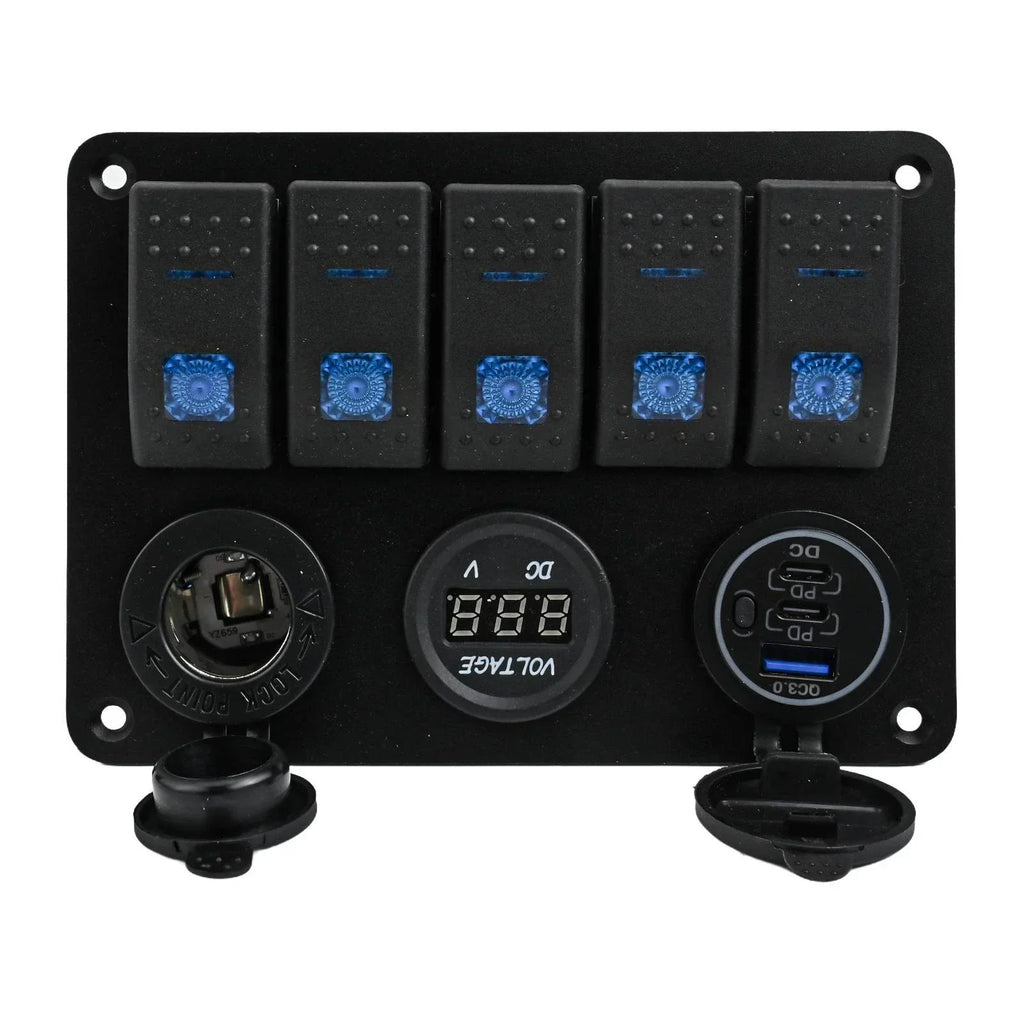 Waterproof Switch Panel with USB Ports and Blue Light for Truck Caravan