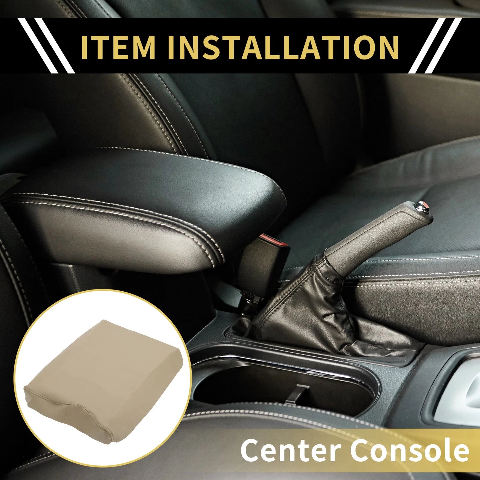 Center Console Lid Armrest Cover for Ford F-150 (2015–2021) Beige Microfiber Leather