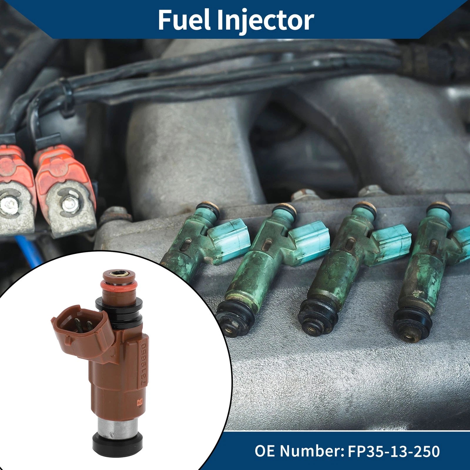 Fuel Injector No.FP35-13-250 for Mazda 626 LX (2000–2002) 1 Pc Brown