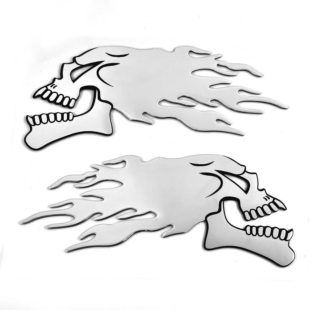 2X 3D Car Sticker Badge Decal Emblem Flaming Gel Skull for Motorbike