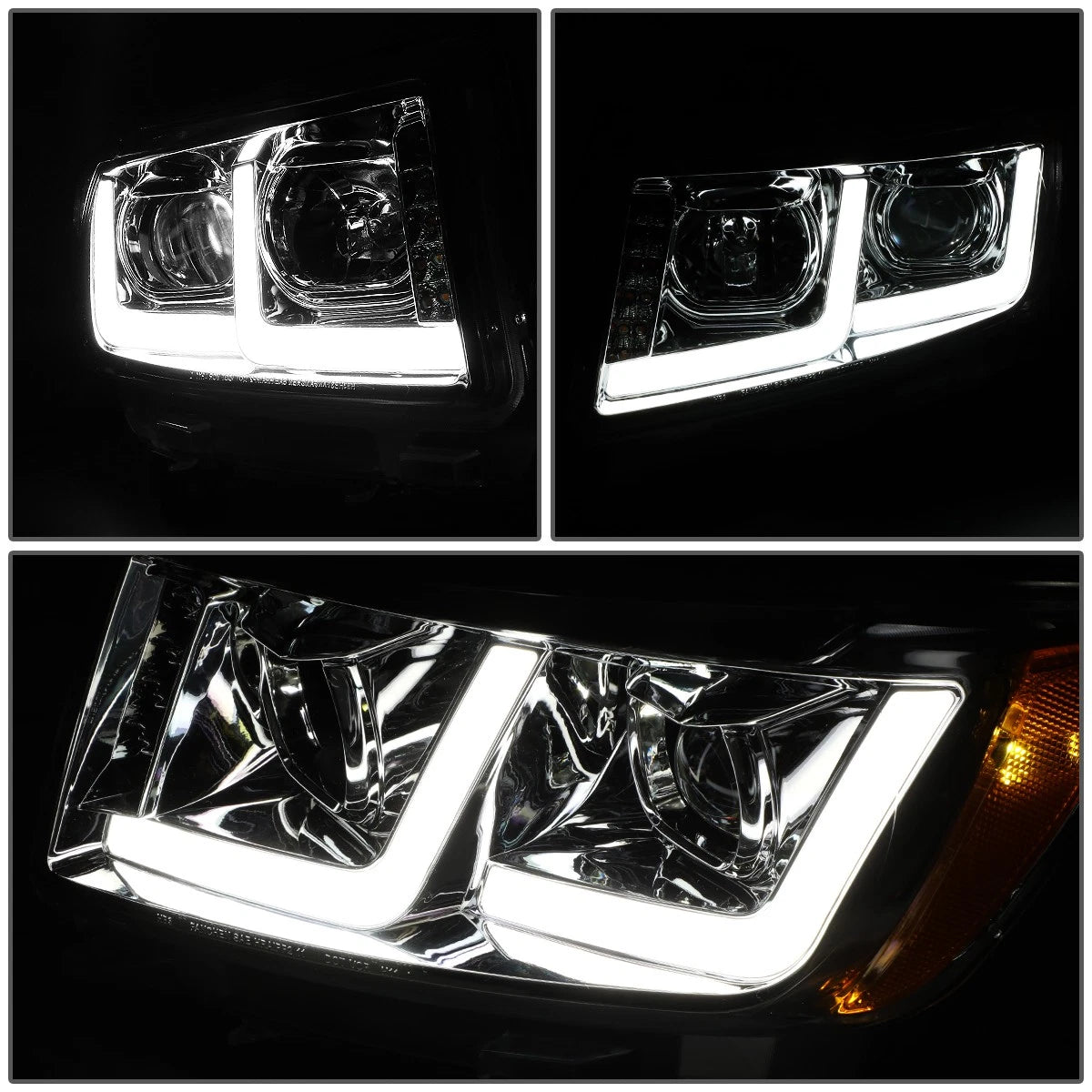LED Tube Projector Headlight for Grand Cherokee (2011–2013) + Tool Box Chrome