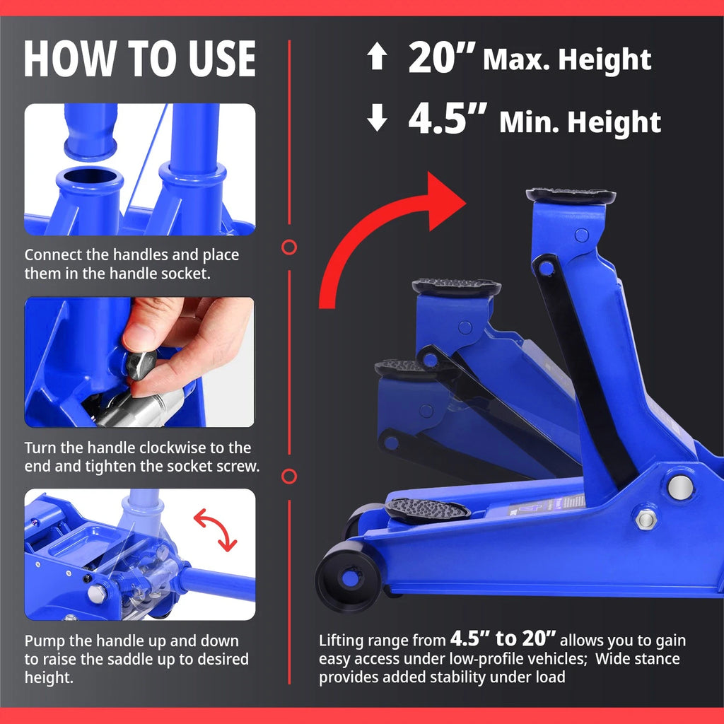 4 Ton Hydraulic Floor Trolley Jack for Car Van (8000 lb, 4.5-20")