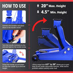 4 Ton Hydraulic Floor Trolley Jack for Car Van (8000 lb, 4.5-20")