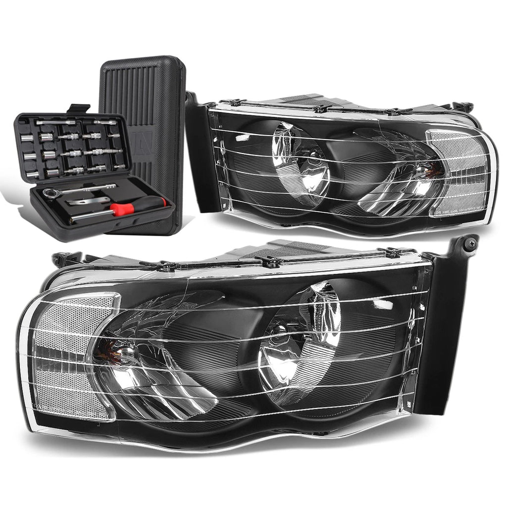 Pair of Black/Clear Signal Headlight Lamps for Dodge Ram Pickup (2002–2005)