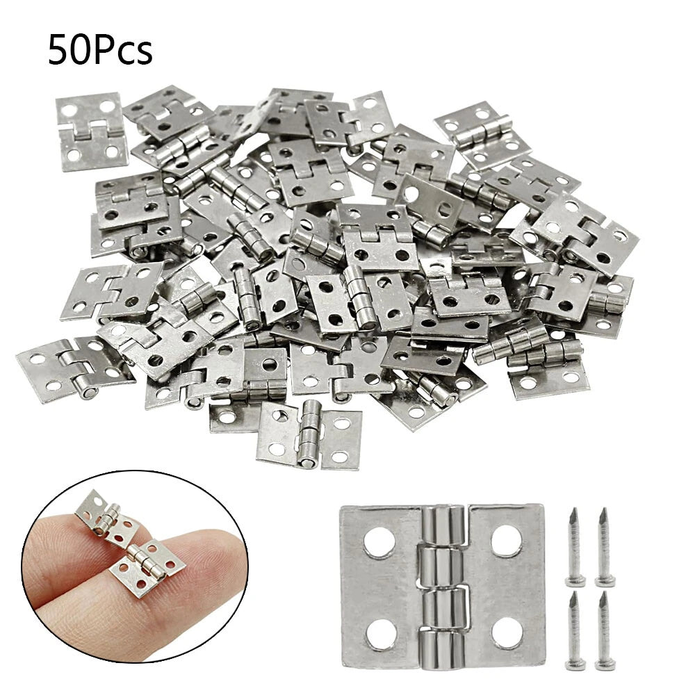 50pcs Mini Hinge for Jewelry Chest Craft Cabinet Wine Box (12x13mm) Silver