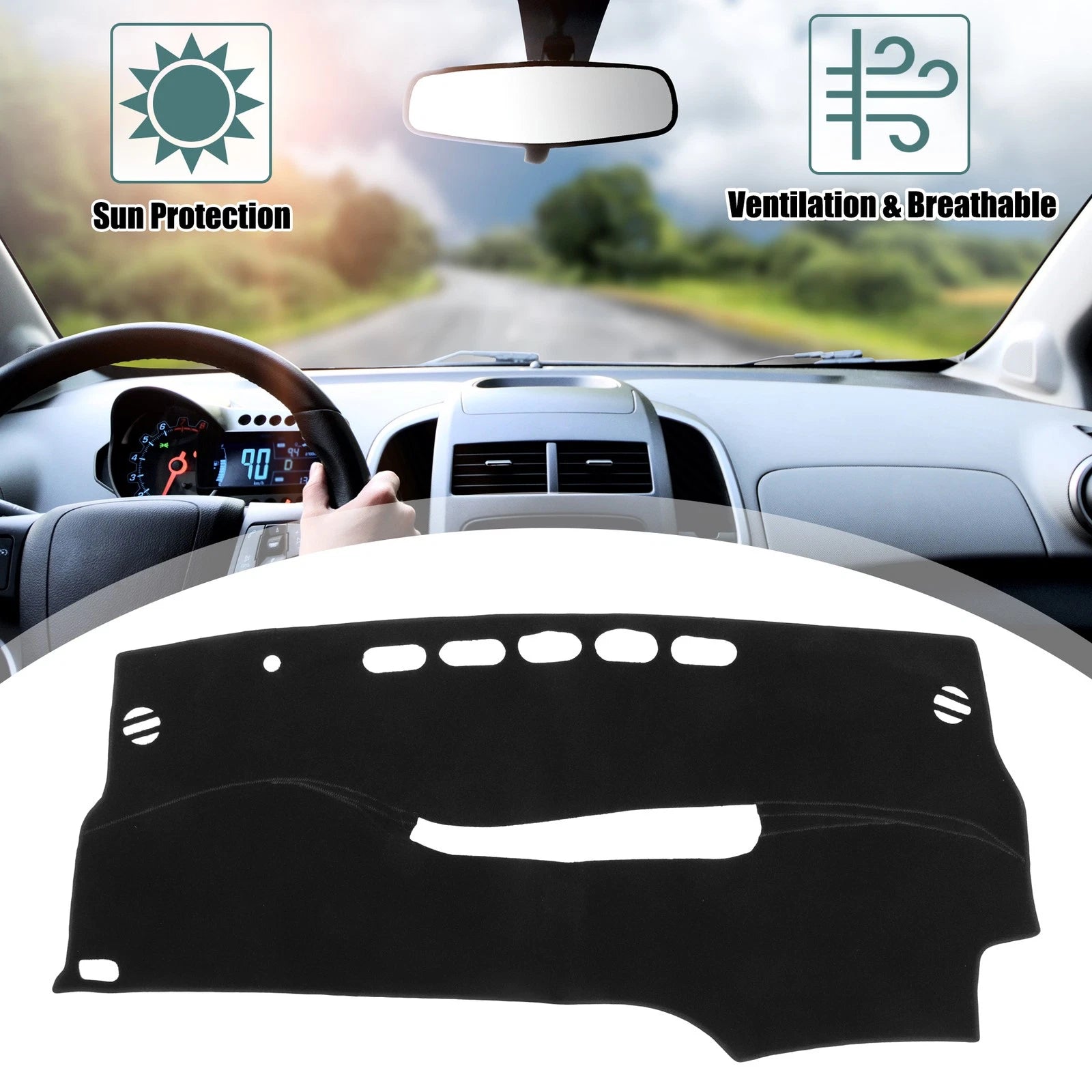 Dashboard Cover Mat for Toyota Prius (2012–2015) - Black Polyester