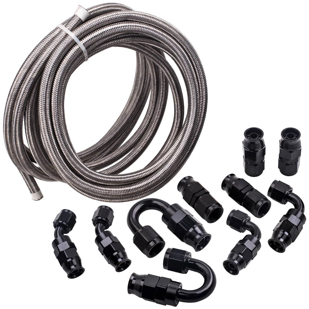 6AN PTFE Stainless Steel Braided Oil Fuel Line Hose for Universal Use (20FT)