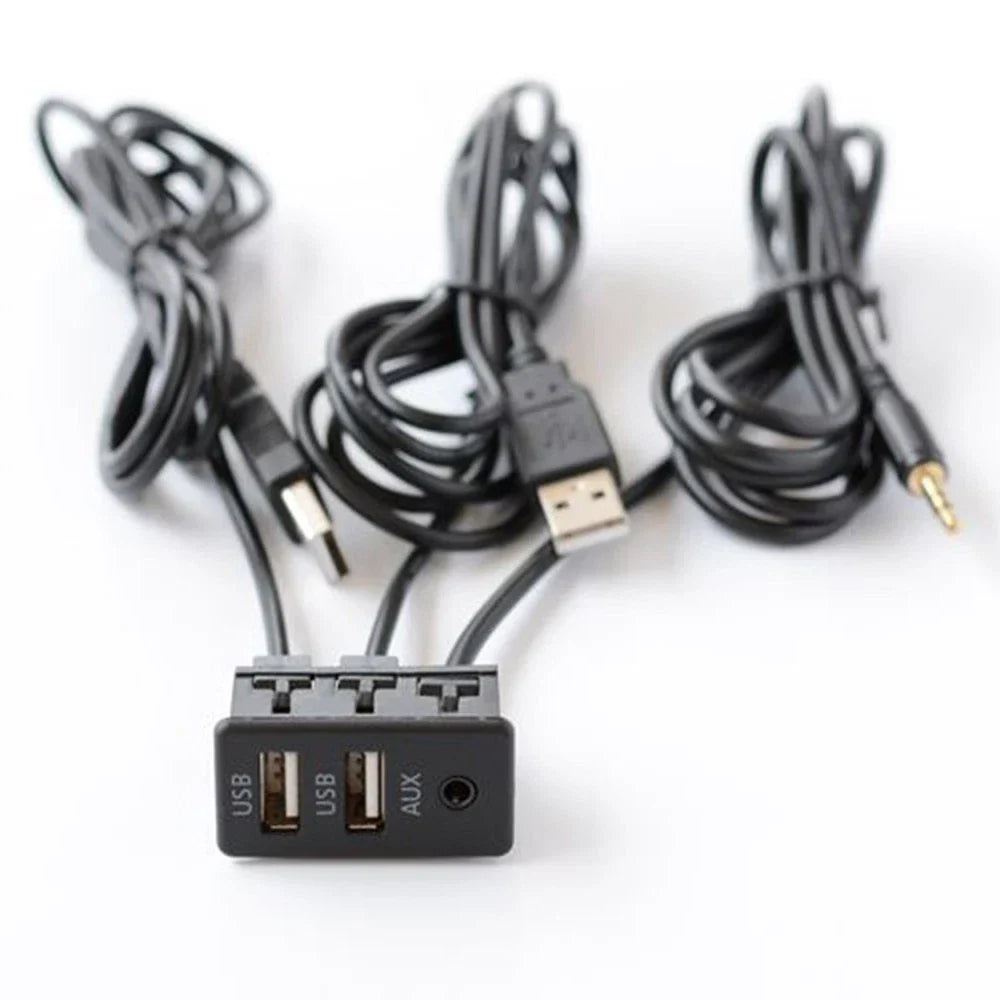Dual USB 2.0 Car Charger with 3.3mm AUX Extension Cords