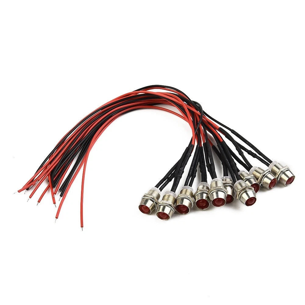 10Pcs 8mm/12V LED Indicator Lamp for Car Truck Boat (Universal)