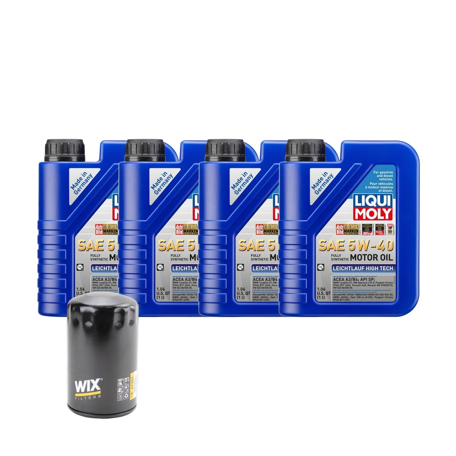 Set of 4 Liqui Moly Leichtlauf High Tech 5W-40 Oil Change Kit for Audi L4 (1996–2023)