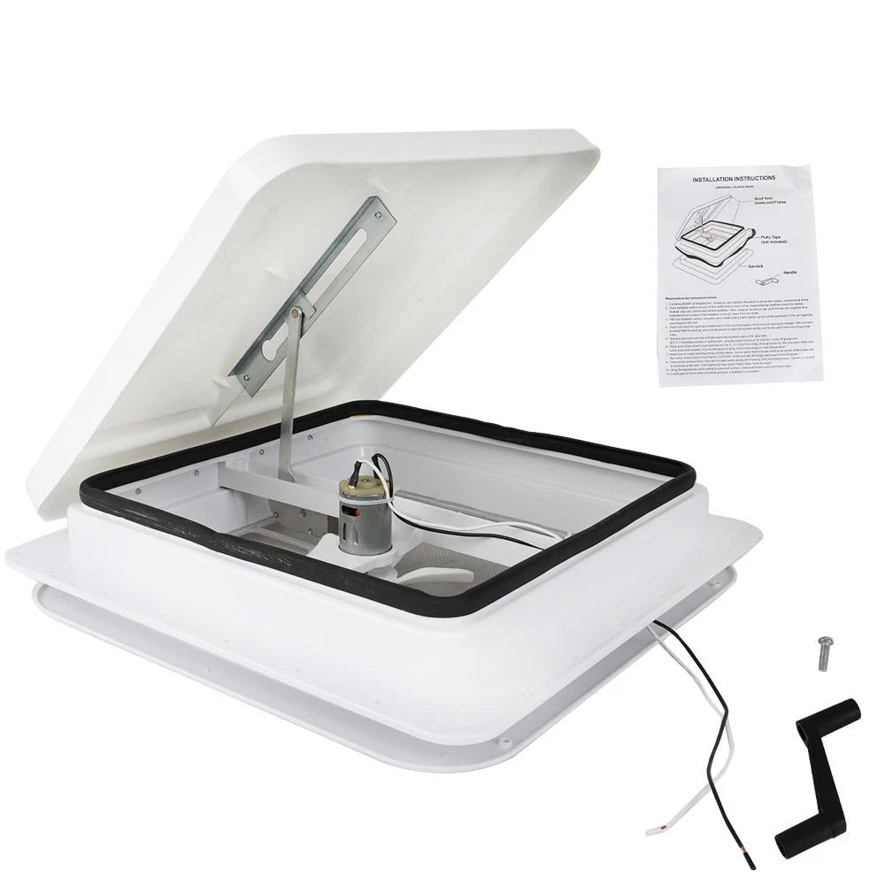 14" RV Trailer Roof Vent with 12V Fan and White Lid Interior Garnish