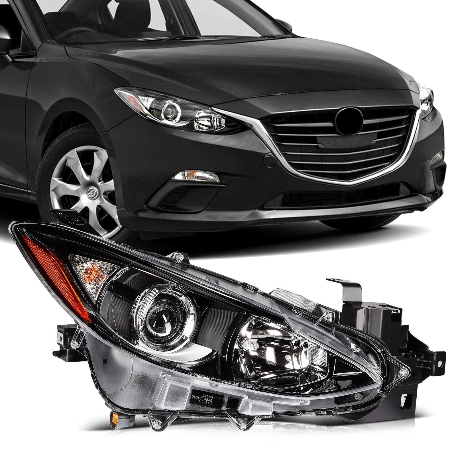 Right Passenger Side Headlight for Mazda 3 2.0L 2.5L (2014–2016)