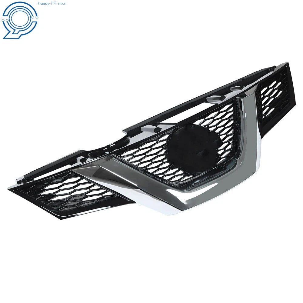 Front Bumper Upper Grille Glossy Black Mesh w/Chrome for Nissan Rogue (2014–2015)