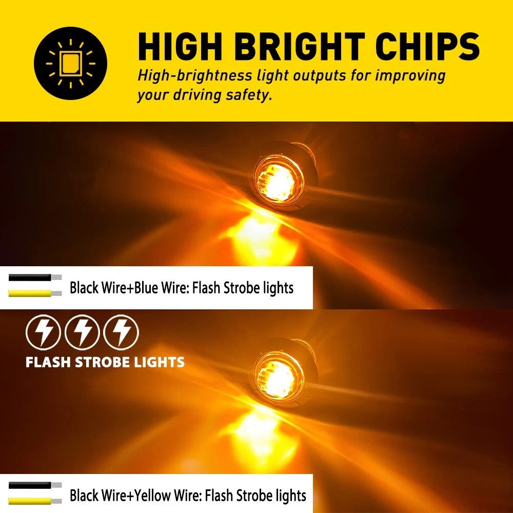 20X Amber LED Strobe Marker Lights for Emergency Hazard Warning