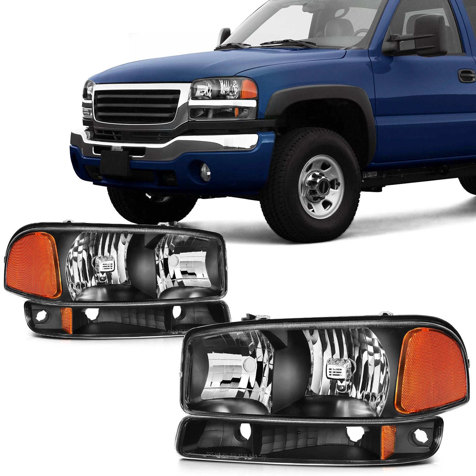 Set of 2 Black Headlamps for GMC Sierra/Yukon (1999–2007)