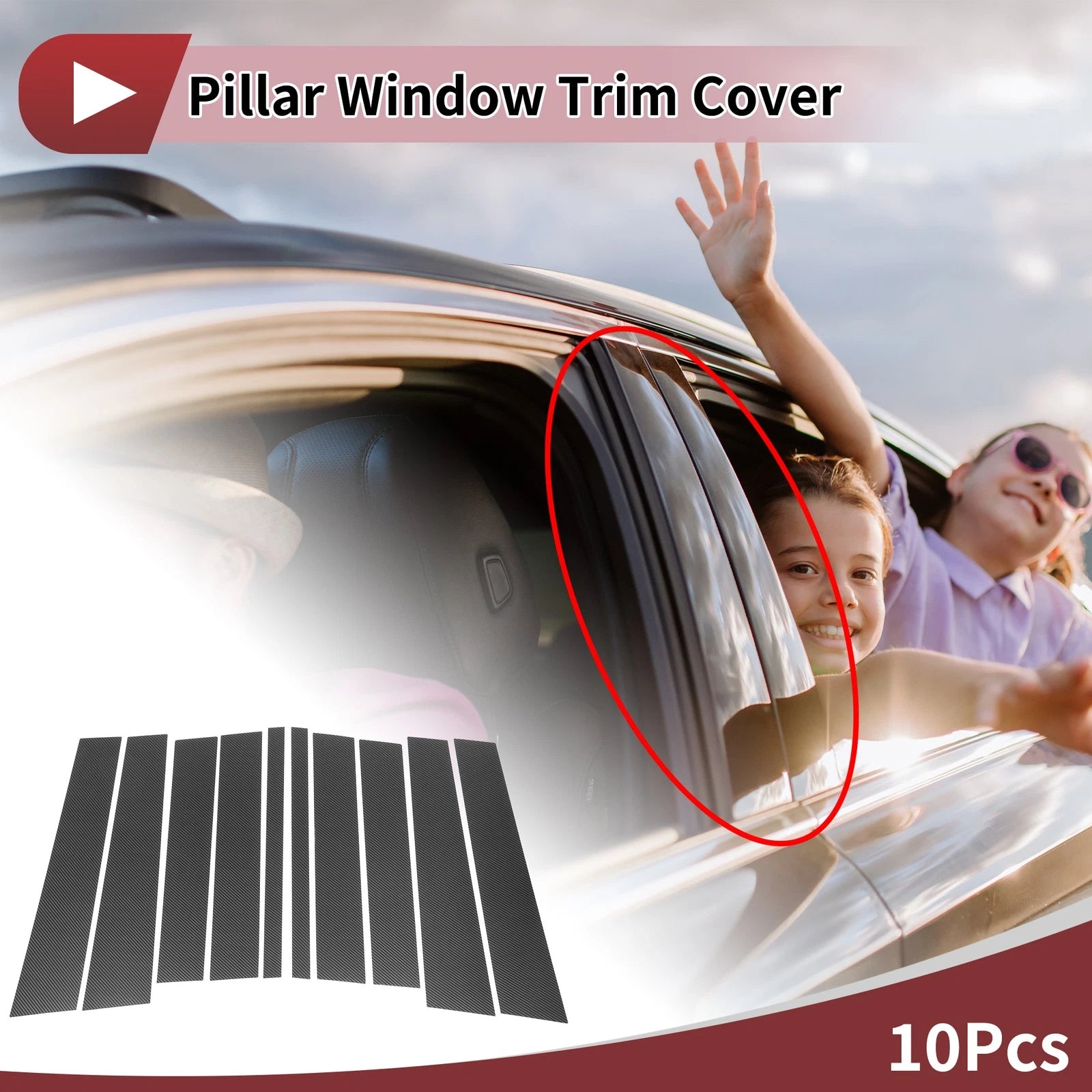 10 Pcs Door Pillar Window Trim for Mercedes-Benz GL-Class (2013–2016) Black Carbon Fiber