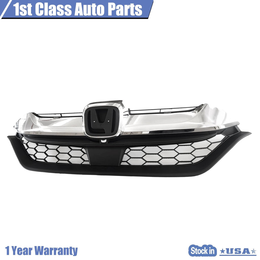 Front Upper Honeycomb Bumper Grille for Honda CR-V (2017-2019) Chrome Black