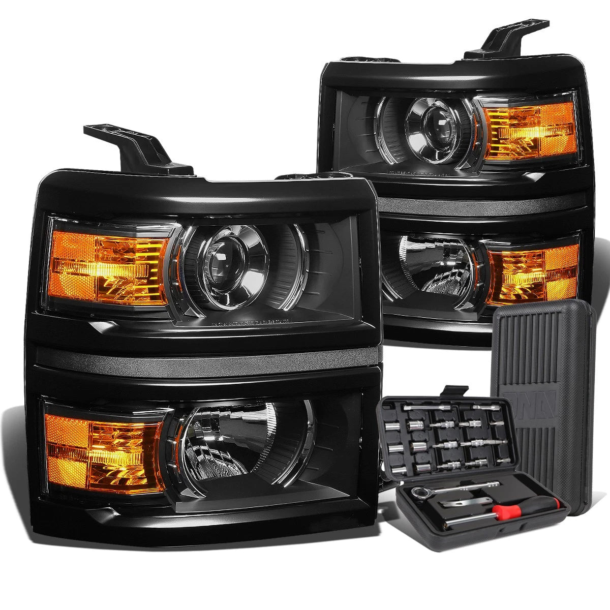 Projector Headlights for Silverado (2014–2015) Black Housing Amber