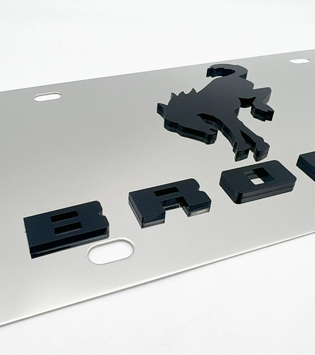 Chrome Metal License Plate Frame for Ford Bronco Script Logo (1966–2024)