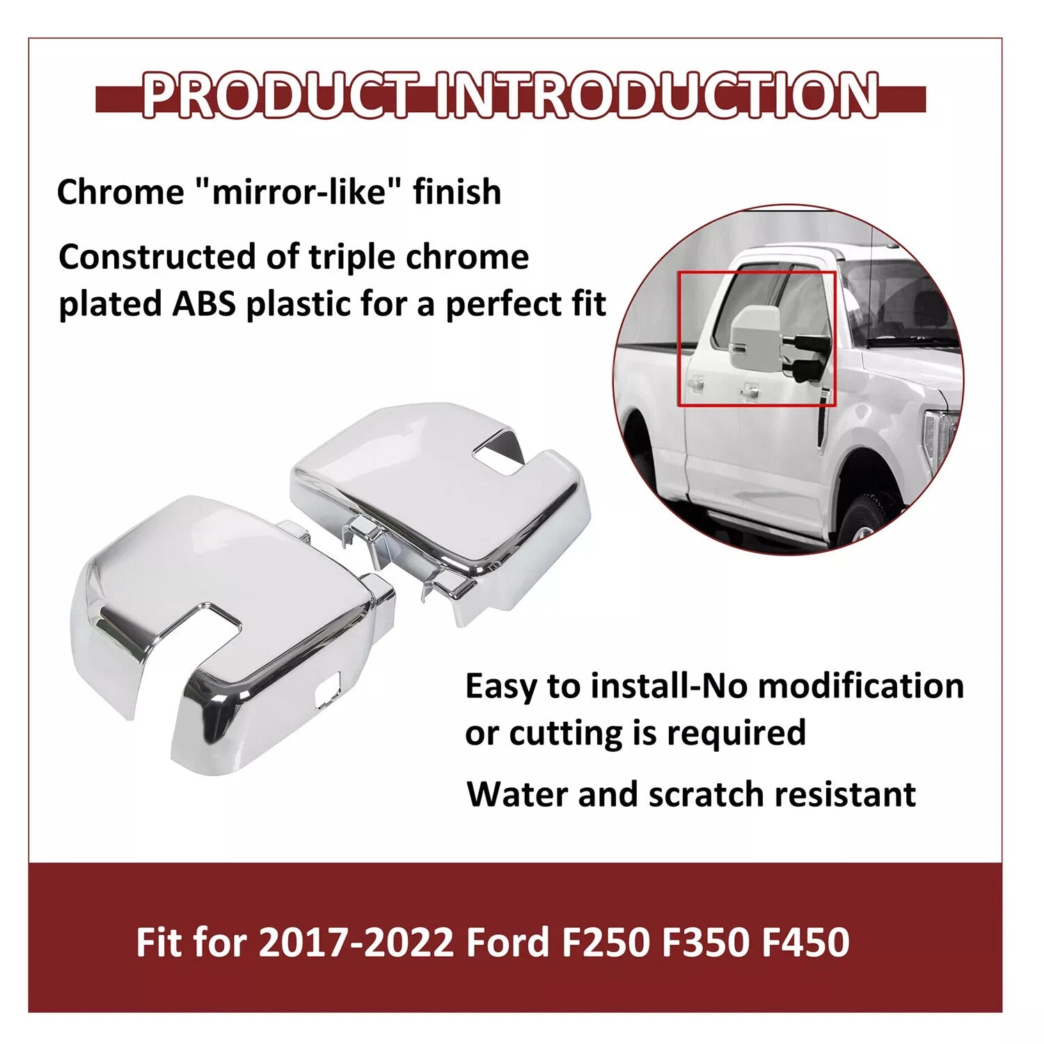 Chrome Mirror and Handle Cover for Ford F250 F350 Super Duty (2017–2022)