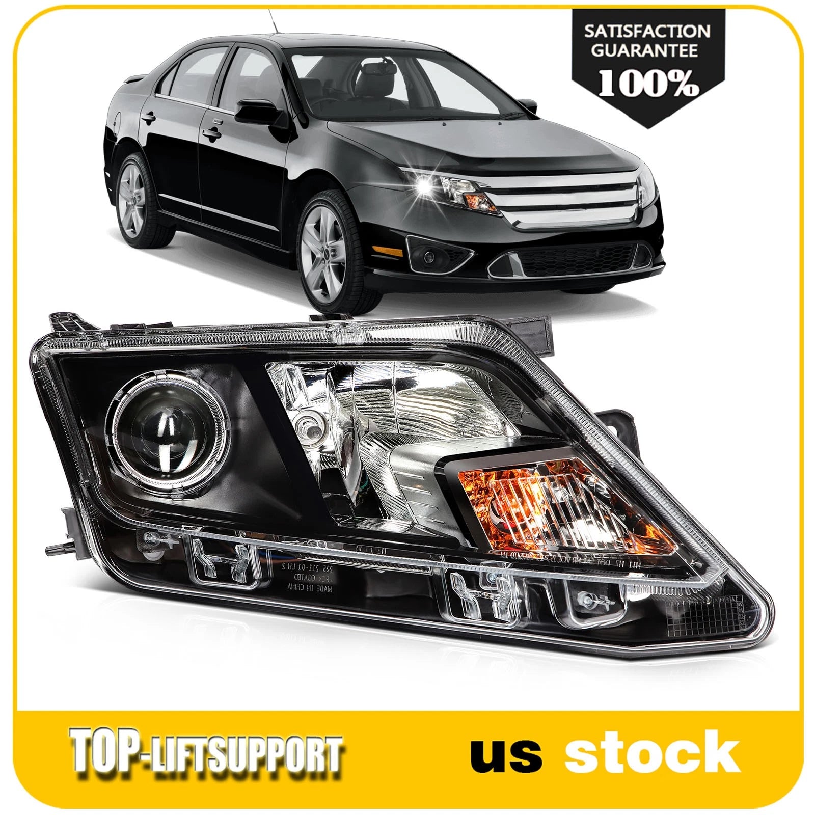Right Side Headlight Assembly for Ford Fusion (2010–2012) Black Housing