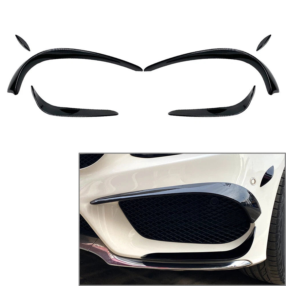 Set of 6 Front Bumper Lip Spoiler Fins Canards for Mercedes Benz C-Class (2015–2018)
