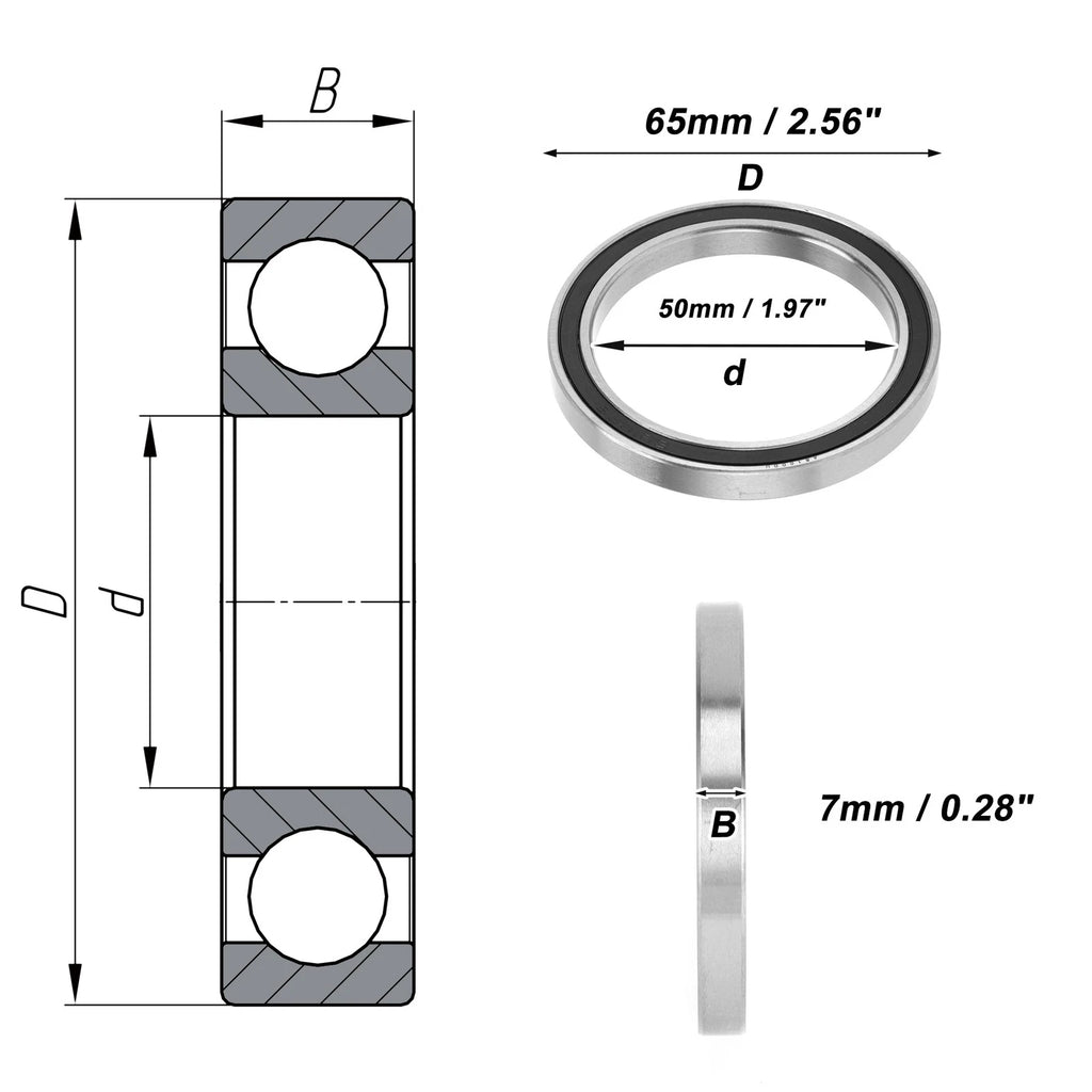 Deep Groove Ball Bearing 6810DDU for Scooter Skateboard (50x65x7mm)