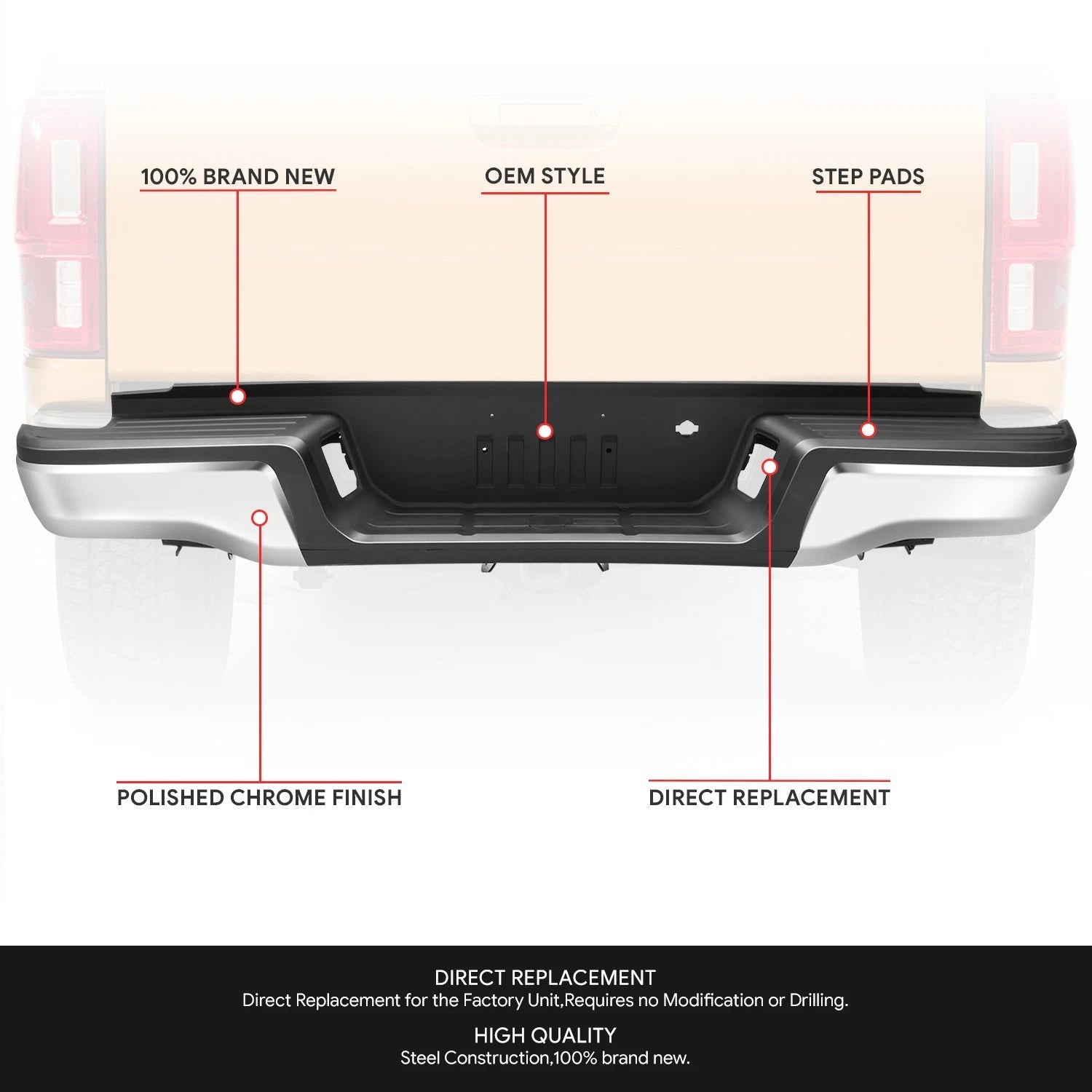 Chrome Rear Bumper Assembly for Ford Ranger (2019–2023)